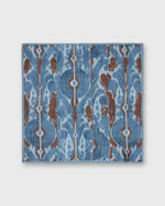 Load image into Gallery viewer, Hand-Rolled Wool/Silk Pocket Square in Blue/Brown Ikat