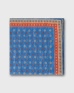 Load image into Gallery viewer, Hand-Rolled Linen/Cotton Pocket Square in Blue/Tomato/Taupe Flower
