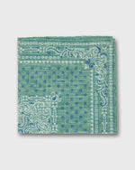 Load image into Gallery viewer, Hand-Rolled Linen/Cotton Pocket Square in Mint/Navy Flower Paisley