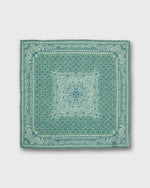 Load image into Gallery viewer, Hand-Rolled Linen/Cotton Pocket Square in Mint/Navy Flower Paisley