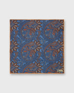 Load image into Gallery viewer, Linen Pocket Square in Blue/Brick Paisley