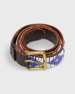 Load image into Gallery viewer, 1.25" African Beaded Belt in White/Masai Blue Triangle