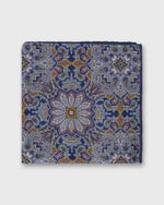Load image into Gallery viewer, Hand-Rolled Wool/Silk Pocket Square in Navy/Dusty Rose/Yellow Mosaic