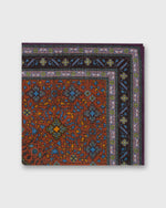 Load image into Gallery viewer, Hand-Rolled Wool/Silk Pocket Square in Orange/Dusty Rose/Midnight Mosaic