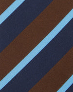 Load image into Gallery viewer, Irish Poplin Tie in Brown/Navy/Sky Stripe
