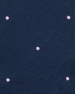 Load image into Gallery viewer, Hand-Rolled Silk Woven Tie in Navy/Lilac Dot