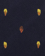 Load image into Gallery viewer, Hand-Rolled Silk Club Tie in Navy/Gold Maple Seed