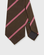 Load image into Gallery viewer, Silk Woven Tie in Chocolate/Pink Bar Stripe