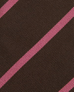 Load image into Gallery viewer, Silk Woven Tie in Chocolate/Pink Bar Stripe