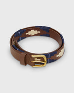 Load image into Gallery viewer, 1 1/8" Polo Belt in Bone/Navy/Lavender Medium Brown Leather