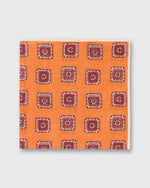 Load image into Gallery viewer, Linen Pocket Square in Orange/Red Medallion