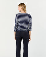 Load image into Gallery viewer, Long-Sleeved Boatneck Tee in Navy/White Stripe Pima Cotton