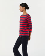 Load image into Gallery viewer, Long-Sleeved Boatneck Tee in Red/Navy Stripe Pima Cotton