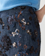 Load image into Gallery viewer, Aurora Skirt in Indigo Floral Sequin Embroidered Twill