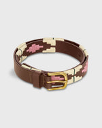 Load image into Gallery viewer, 1 1/8" Polo Belt in Pink/Bone/Green Medium Brown Leather
