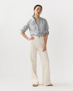 Load image into Gallery viewer, Sidney Shirt in Olive/White Stripe Chambray