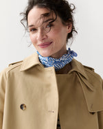 Load image into Gallery viewer, Medium Hand-Rolled Silk Scarf in Blue Stripe & Bow Liberty Fabric Silk Twill