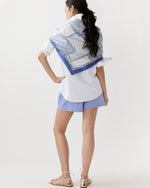 Load image into Gallery viewer, Large Hand-Rolled Scarf in Blue Patchwork Bandana Silk Twill