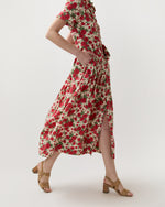 Load image into Gallery viewer, Short-Sleeved Classic Shirtwaist Maxi Dress in Red Carline Rose Liberty Fabric
