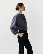 Load image into Gallery viewer, Sienna Top in Navy/Ivory Check Crinkle Cotton