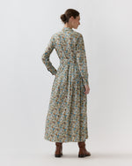 Load image into Gallery viewer, Classic Shirtwaist Maxi Dress in Moss/Cerulean Rachel Liberty Fabric