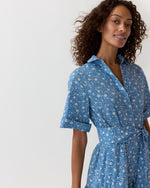 Load image into Gallery viewer, Nathalie Dress in Azure Floral Crinkle Cotton
