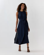 Load image into Gallery viewer, Sleeveless Scarlett Dress in Navy Double Georgette Silk