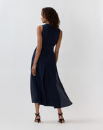 Load image into Gallery viewer, Sleeveless Scarlett Dress in Navy Double Georgette Silk