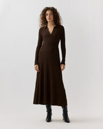 Load image into Gallery viewer, Addie Johnny-Collar Dress in Brown Techno Yarn