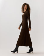 Load image into Gallery viewer, Addie Johnny-Collar Dress in Brown Techno Yarn