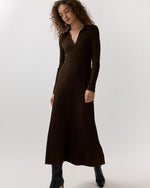 Load image into Gallery viewer, Addie Johnny-Collar Dress in Brown Techno Yarn