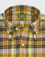 Load image into Gallery viewer, Button-Down Sport Shirt in Maize/Navy/Brown Madras