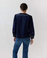 Load image into Gallery viewer, Nanette Blouse in Navy/Green Embroidered Poplin