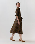 Load image into Gallery viewer, Avery Midi Shirtwaist Dress in Brown/Multi Woodland Print Lightweight Corduroy