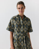 Load image into Gallery viewer, Nathalie Dress in Spruce/Tobacco/Multi Painted Tapestry Poplin