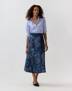 Load image into Gallery viewer, Wren Wrap Skirt in Indigo/Red Painted Paisley Stretch Denim