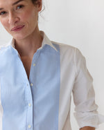 Load image into Gallery viewer, Lettie Shirt in White/Sky Small Bengal Stripe Poplin