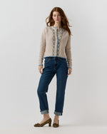 Load image into Gallery viewer, Aloise Embroidered Cardigan in Oatmeal/Multi Extra Fine Merino Wool