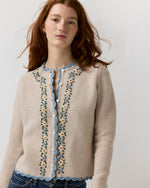 Load image into Gallery viewer, Aloise Embroidered Cardigan in Oatmeal/Multi Extra Fine Merino Wool