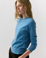 Load image into Gallery viewer, Kit Crewneck Sweater in Heather Cerulean Cashmere
