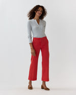 Load image into Gallery viewer, Long-Sleeved Nia Ribbed Henley in Pale Heather Grey Cotton/Silk