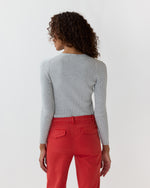 Load image into Gallery viewer, Long-Sleeved Nia Ribbed Henley in Pale Heather Grey Cotton/Silk