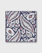 Load image into Gallery viewer, Hand-Rolled Cotolino Pocket Square in Navy/Chalk/Red Large Paisley