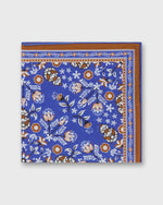 Load image into Gallery viewer, Hand-Rolled Silk/Cotton Pocket Square in Blue/Umber/Chalk Floral