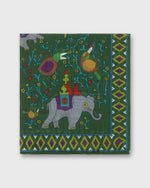 Load image into Gallery viewer, Hand-Rolled Cotton Pocket Square in Green/Purple Elephant