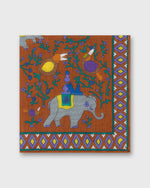 Load image into Gallery viewer, Hand-Rolled Cotton Pocket Square in Orange/Blue Elephant