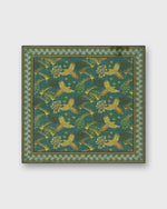 Load image into Gallery viewer, Hand-Rolled Cotton Pocket Square in Green/Brown Tropical Bird Scene