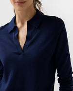 Load image into Gallery viewer, Alida Johnny-Collar Sweater in Navy Ice Cotton