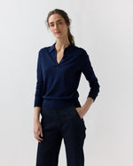 Load image into Gallery viewer, Alida Johnny-Collar Sweater in Navy Ice Cotton