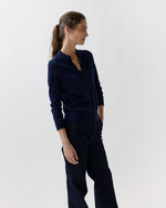 Load image into Gallery viewer, Alida Johnny-Collar Sweater in Navy Ice Cotton